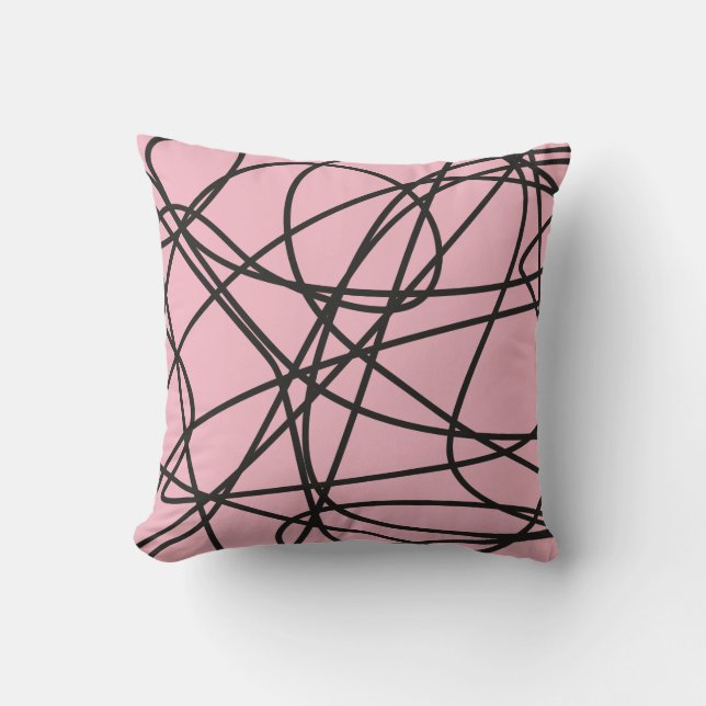 Zwarte abstracte krabbel op roze kussen (Voorkant)