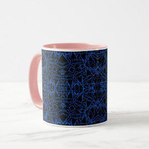 Zwarte abstracte moderne spinnenweblijnen blauwe m mok
