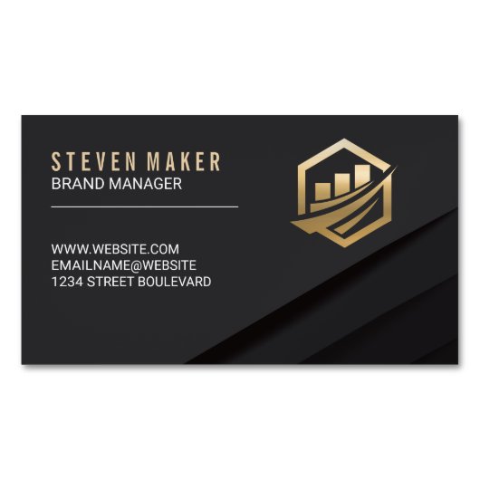 Zwarte Abstracte panelen | Goud financieel icoon Magnetisch Visitekaartje (Voorkant)