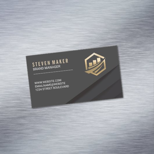 Zwarte Abstracte panelen | Goud financieel icoon Magnetisch Visitekaartje (Voorbeeld)