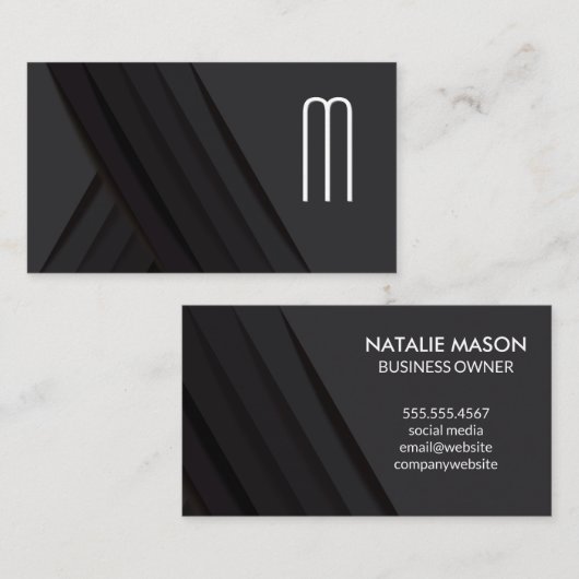 Zwarte Abstracte Panelen | Monogram Visitekaartje (Voorkant / Achterkant)
