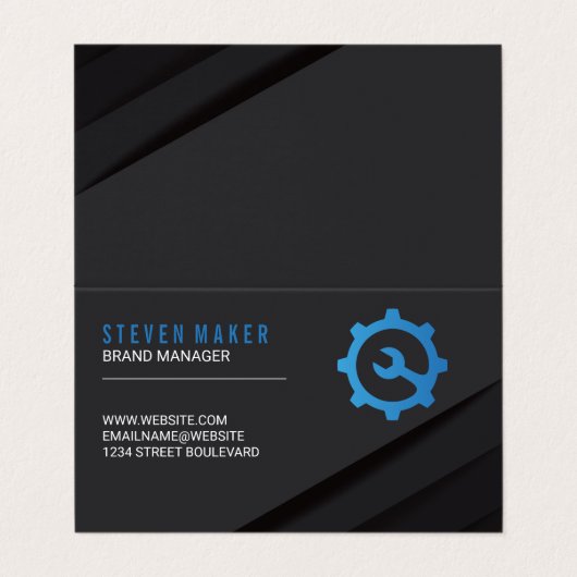 Zwarte Abstracte Panelen | Wrench Gear Logo Visitekaartje (Buitenkant ongevouwen)