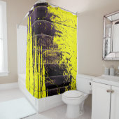 Zwarte abstracte verfdruppels op een heldere kleur douchegordijn (In situ)