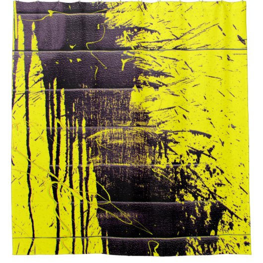 Zwarte abstracte verfdruppels op een heldere kleur douchegordijn (Voorkant)