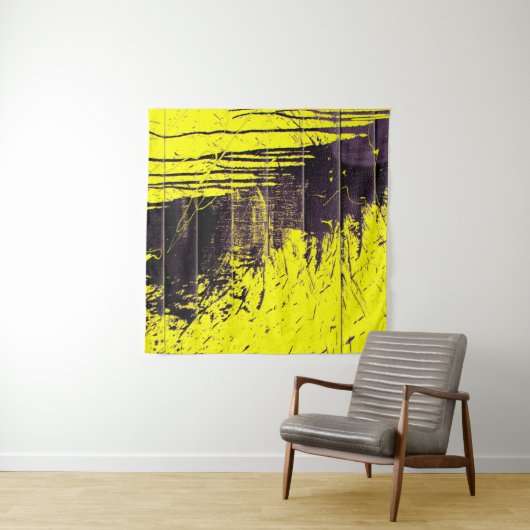 Zwarte abstracte verfdruppels op een heldere kleur wandkleed (In Situ (horizontaal))