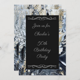 Zwarte Abstracte Verjaardagsfeest Uitnodiging