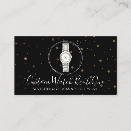 Zwarte Accessoires Unieke Horloge Visitekaartje (Voorkant)