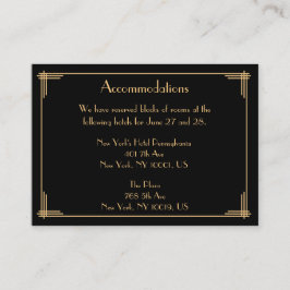 Zwarte accommodatiekaarten voor de bruiloft informatiekaartje