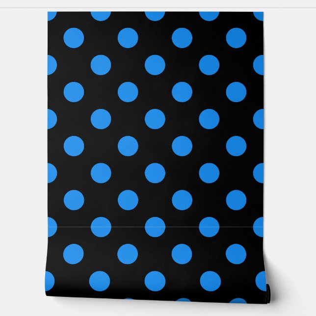 Zwarte achtergrond Blauwe Polka Dots Behang (Afrollen)