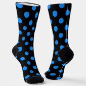 Zwarte achtergrond Blauwe Polka Dots Sokken (Gebogen)