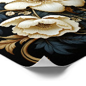 Zwarte achtergrond bloemenpatroon Mooie bloemen Poster (Hoek)