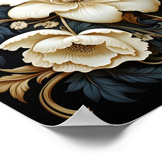 Zwarte achtergrond bloemenpatroon Mooie bloemen Poster (Hoek)