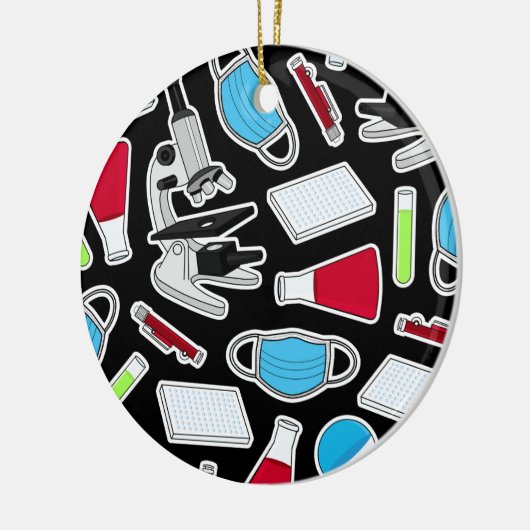 Zwarte achtergrond Cute Lab Pattern Keramisch Ornament (Links)