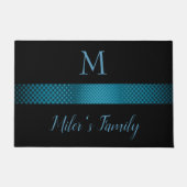 Zwarte achtergrond en blauwe grijze strepen deurmat (Voorkant)