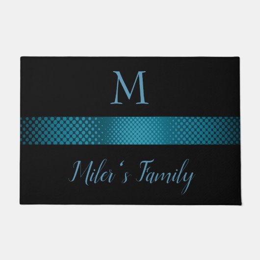 Zwarte achtergrond en blauwe grijze strepen deurmat (Voorkant)