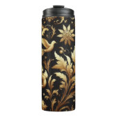 Zwarte achtergrond en gouden bladeren thermosbeker (Voorkant)