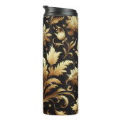 Zwarte achtergrond en gouden bladeren thermosbeker (Geroteerd rechts)