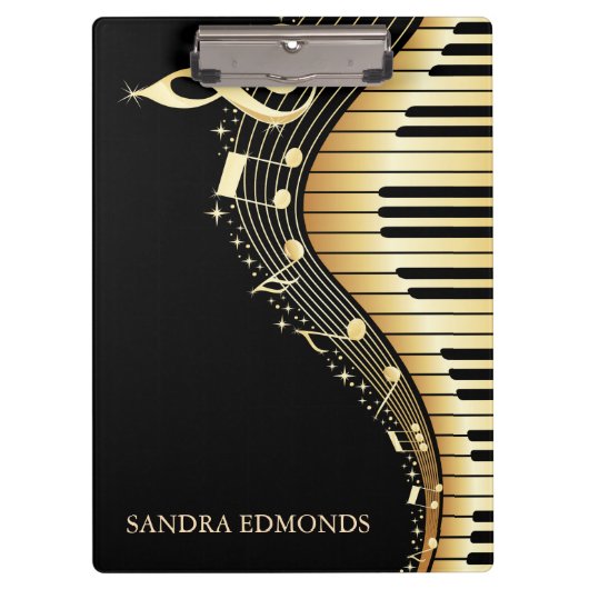 Zwarte achtergrond en gouden toetsenbord klembord (Voorkant)