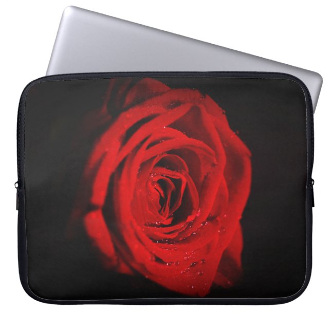 Zwarte achtergrond en rode roos laptop sleeve (Voorkant)