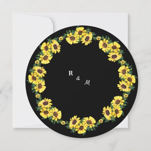 Zwarte achtergrond en zonnebloemen kaart (Achterkant)