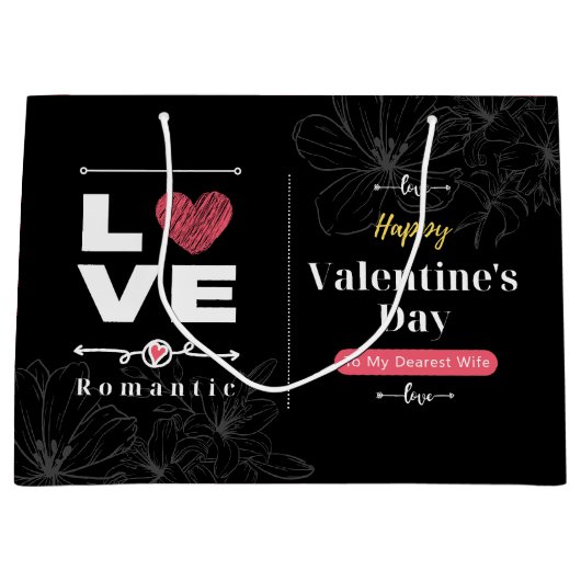 Zwarte achtergrond Feminine Happy Valentine Dag Groot Cadeauzakje (Voorkant)