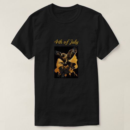 Zwarte achtergrond Gold Eagle 4 juli T-shirt (Design voorkant)