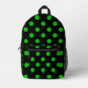 Zwarte achtergrond Groene Polka Dots Bedrukte Rugzak