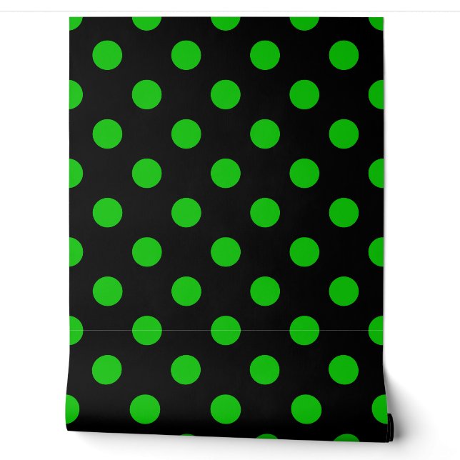 Zwarte achtergrond Groene Polka Dots Behang (Afrollen)