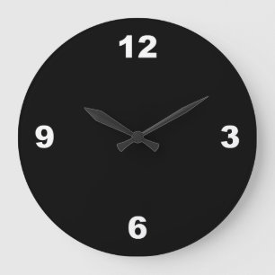 Zwarte achtergrond Grote witte getallen wandklok