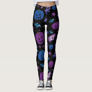 Zwarte achtergrond Halloween Spooky Pumpkin Patter Leggings