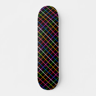Zwarte Achtergrond Kleurrijk Windowpane Plaid Desi Persoonlijk Skateboard
