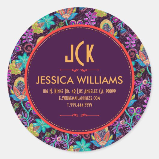 Zwarte achtergrond kleurrijke exotische bloemen ronde sticker (Voorkant)