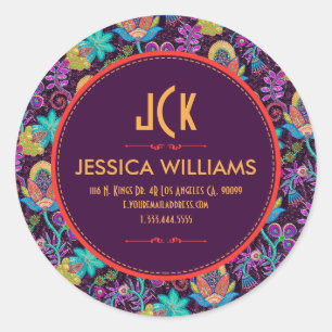 Zwarte achtergrond kleurrijke exotische bloemen ronde sticker