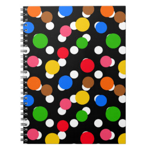 Zwarte achtergrond Kleurrijke Polka Dots Notitieboek