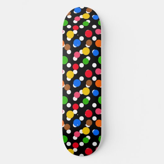 Zwarte achtergrond Kleurrijke Polka Dots Persoonlijk Skateboard (Voorkant)