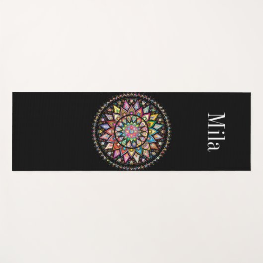 Zwarte achtergrond, mandala achtergrond yogamat (Voorkant (horizontaal))