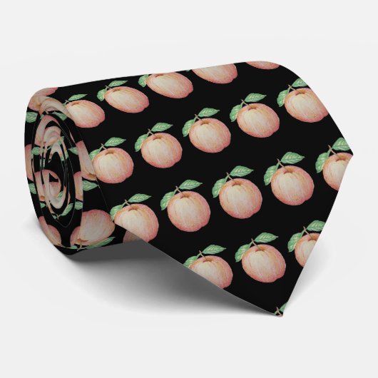 zwarte achtergrond met bladeren en rode appels stropdas (Opgerold)