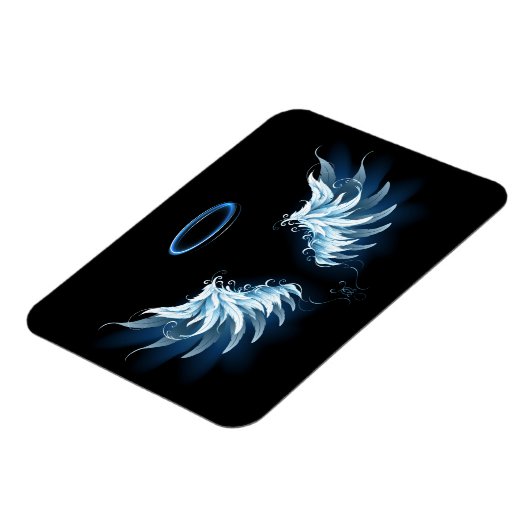 Zwarte achtergrond met blauwe engelenvleugels die  magneet (Linkerzijde)
