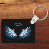 Zwarte achtergrond met blauwe engelenvleugels die  sleutelhanger (Voorkant)