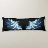 Zwarte achtergrond met blauwe gloeiende engelenvle lichaamskussen (Achterkant)