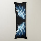 Zwarte achtergrond met blauwe gloeiende engelenvle lichaamskussen (Voorkant Verticaal)