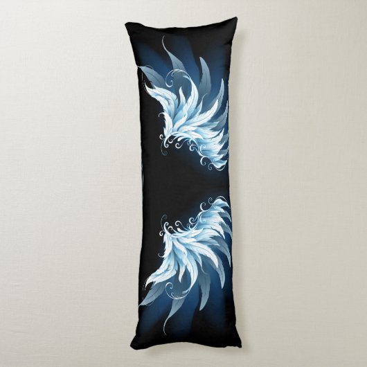 Zwarte achtergrond met blauwe gloeiende engelenvle lichaamskussen (Achterkant (Verticaal))