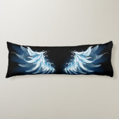 Zwarte achtergrond met blauwe gloeiende engelenvle lichaamskussen (Voorkant)