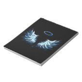 Zwarte achtergrond met blauwe gloeiende engelenvle notitieblok (Linkerzijde)