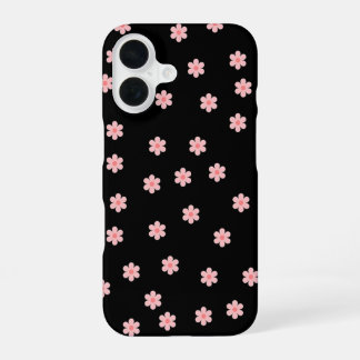 Zwarte achtergrond met bloemen iPhone 16 hoesje