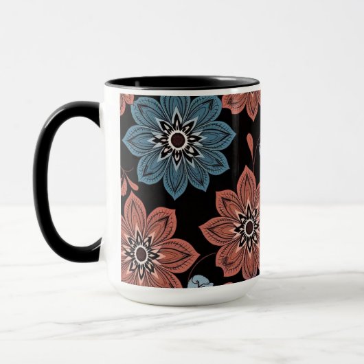 Zwarte achtergrond met bloemen mok (Links)