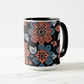 Zwarte achtergrond met bloemen mok (Voorkant rechts)