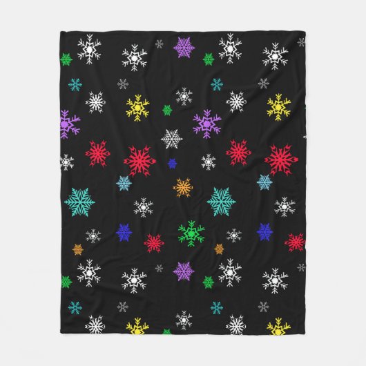 Zwarte achtergrond met felle  kleurrijke sneeuw fleece deken (Voorkant)