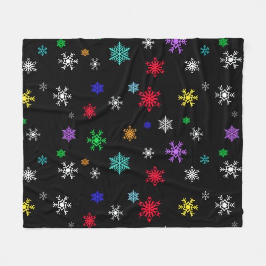 Zwarte achtergrond met felle  kleurrijke sneeuw fleece deken (Voorkant (Horizontaal))