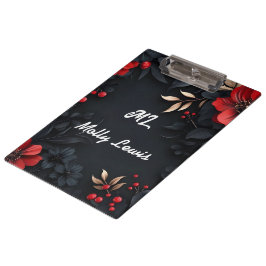 Zwarte achtergrond met florale decoratie klembord